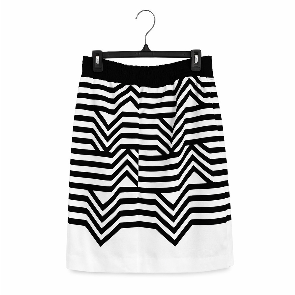 Worthington 12P Black White Striped Pencil Skirt Midi Pleated Lined
